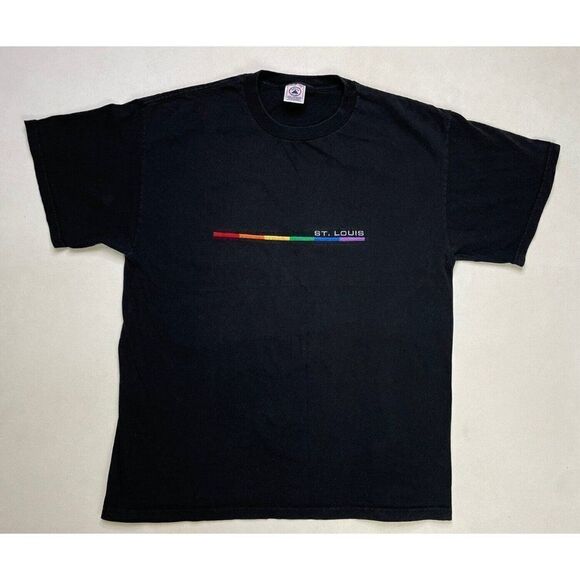 VINTAGE St Louis Pride LGBT T-shirt Men Large Black Embroidered 90s - Picture 1 of 5